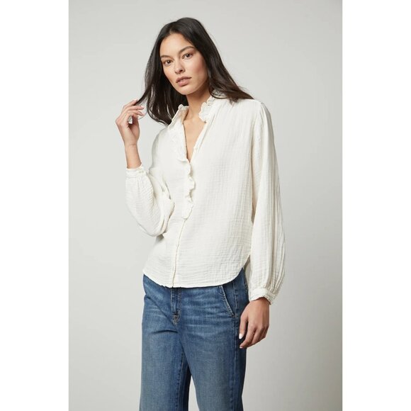 Velvet By Graham Spencer Women's Trisha Cotton Gauze Top Size L - Picture 1 of 13